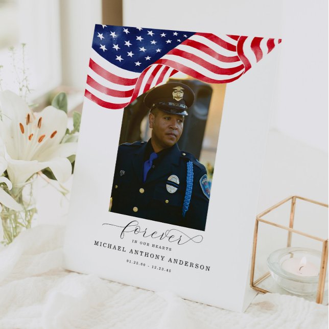 American Flag Funeral Forever In Our Hearts Memory Pedestal Sign (Creator Uploaded)