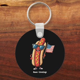 American Flag Funny Hotdog Sunglasses 4th of July Key Ring