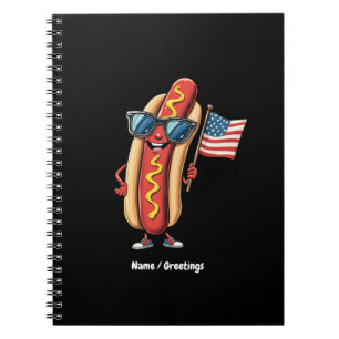 American Flag Funny Hotdog Sunglasses 4th of July Notebook