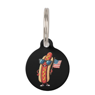 American Flag Funny Hotdog Sunglasses 4th of July Pet Tag