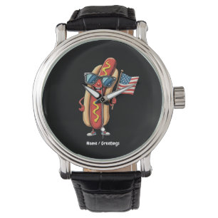 American Flag Funny Hotdog Sunglasses 4th of July  Watch