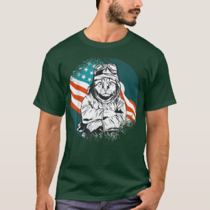 American Flag Funny Pilot Cat 4th Of July, Cat Pil T-Shirt