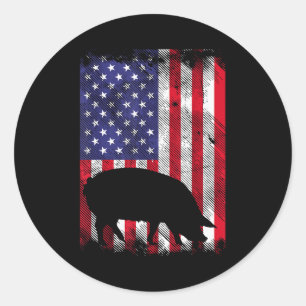 American Flag G Vintage Farm Animal Patriotic Farm Classic Round Sticker