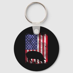 American Flag G Vintage Farm Animal Patriotic Farm Key Ring