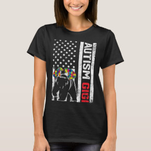 American Flag Gigi Bear Autism Awareness Support F T-Shirt