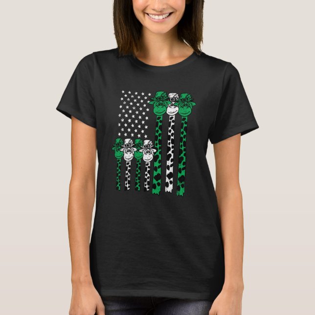 American Flag Giraffe St Patricks Day Animal Shamr T-Shirt (Front)
