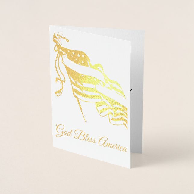 American Flag God Bless America or Your Text Foil Card (Front)