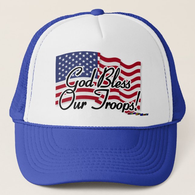 American Flag - God Bless Our Troops! Trucker Hat (Front)