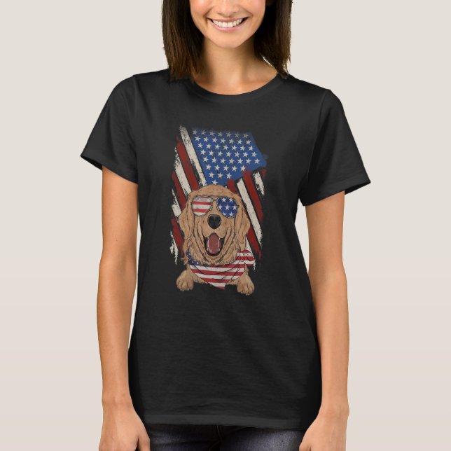 American Flag Golden Retriever Dad Mum Dog  4th Of T-Shirt (Front)
