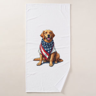 American Flag Golden Retriever Engraved Dog Lover  Bath Towel