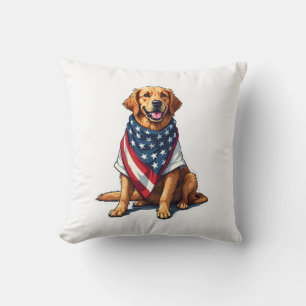 American Flag Golden Retriever Engraved Dog Lover  Cushion