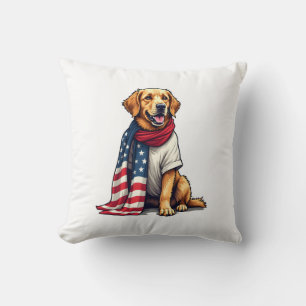 American Flag Golden Retriever Engraved Dog Lover  Cushion