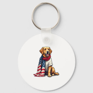 American Flag Golden Retriever Engraved Dog Lover  Key Ring