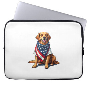 American Flag Golden Retriever Engraved Dog Lover  Laptop Sleeve