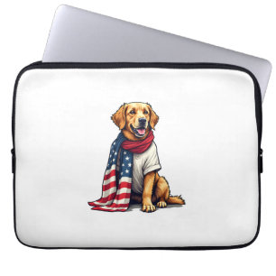 American Flag Golden Retriever Engraved Dog Lover  Laptop Sleeve