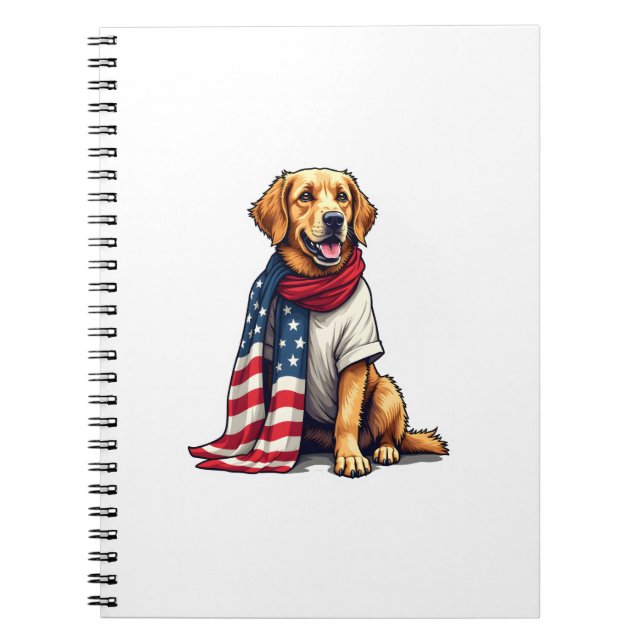 American Flag Golden Retriever Engraved Dog Lover  Notebook (Front)