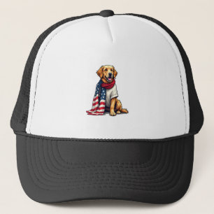 American Flag Golden Retriever Engraved Dog Lover  Trucker Hat