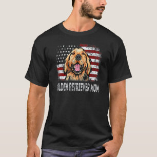 American Flag Golden Retriever Mum Retro Patriotic T-Shirt