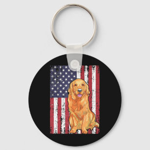 American Flag Golden Retriever Patriotic Dog T Shi Key Ring