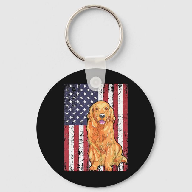 American Flag Golden Retriever Patriotic Dog T Shi Key Ring (Front)