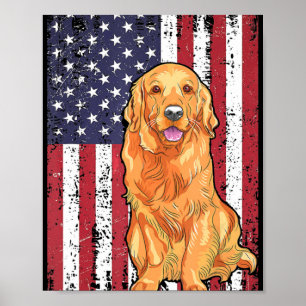 American Flag Golden Retriever Patriotic Dog T Shi Poster
