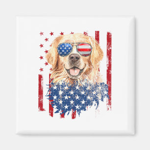 American Flag Golden Retriever Usa Retro 4th Of Ju Magnet