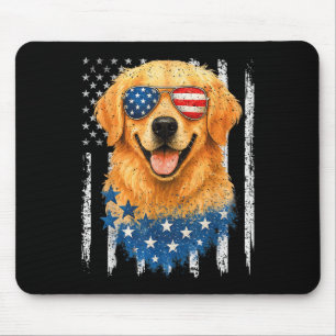 American Flag Golden Retriever Usa Retro 4th Of Ju Mouse Pad