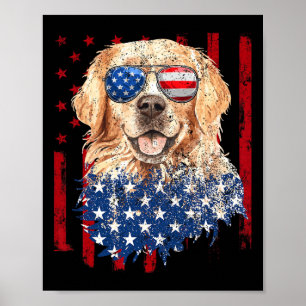 American Flag Golden Retriever Usa Retro 4th Of Ju Poster