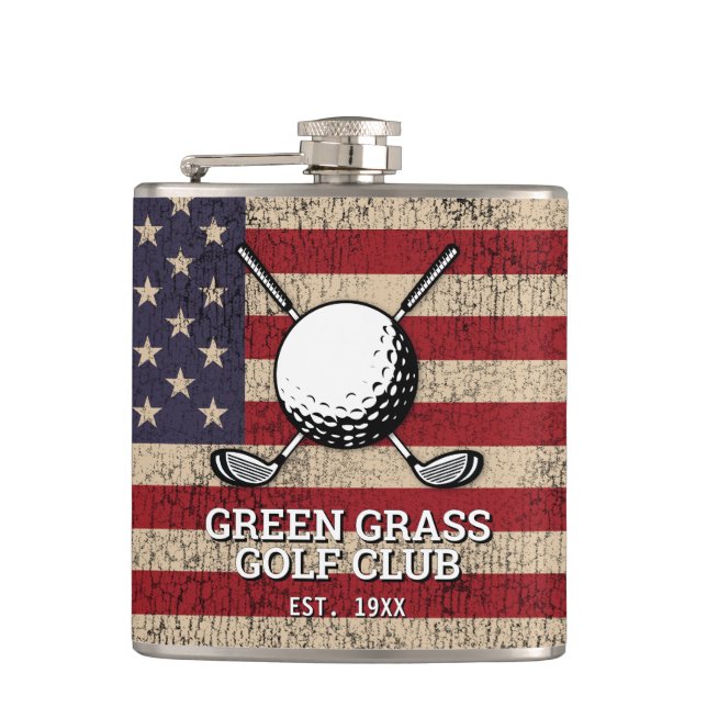 American Flag Golf Design Hip Flask (Front)