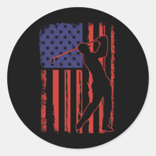 American Flag Golf Golfer Vintage Usa Classic Round Sticker