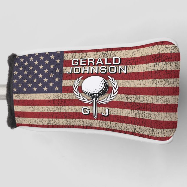 American Flag Golf Monogram Design Head Cover (Front)