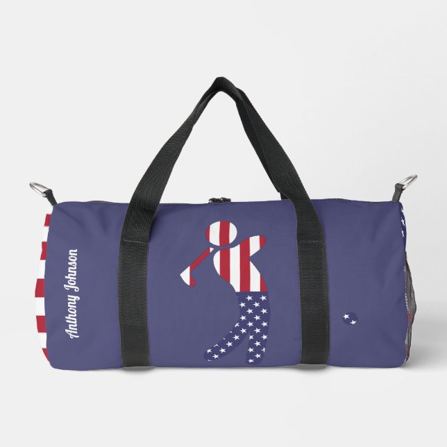 American Flag Golf Player - Personalised Blue Duffle Bag (Front)