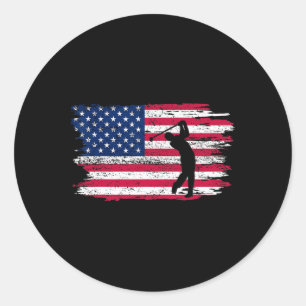 American Flag Golf Shirt 4th July Patriotic Golfer Classic Round Sticker