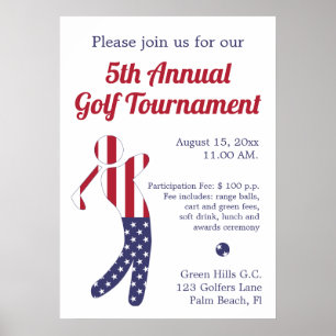 American Flag   Golf Tournament Announcement Poster