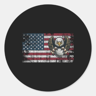 American Flag Golf Usa Golfer Bald Eagle Patriotic Classic Round Sticker