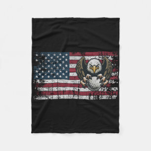 American Flag Golf Usa Golfer Bald Eagle Patriotic Fleece Blanket