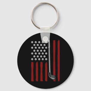American Flag Golfer 4th Of July Men Golf American Key Ring