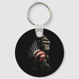American Flag Gorilla Illustration Patriotic Anima Key Ring