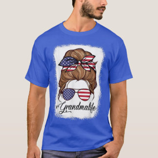 American Flag Grandma Life Bleached Mother's 4th J T-Shirt