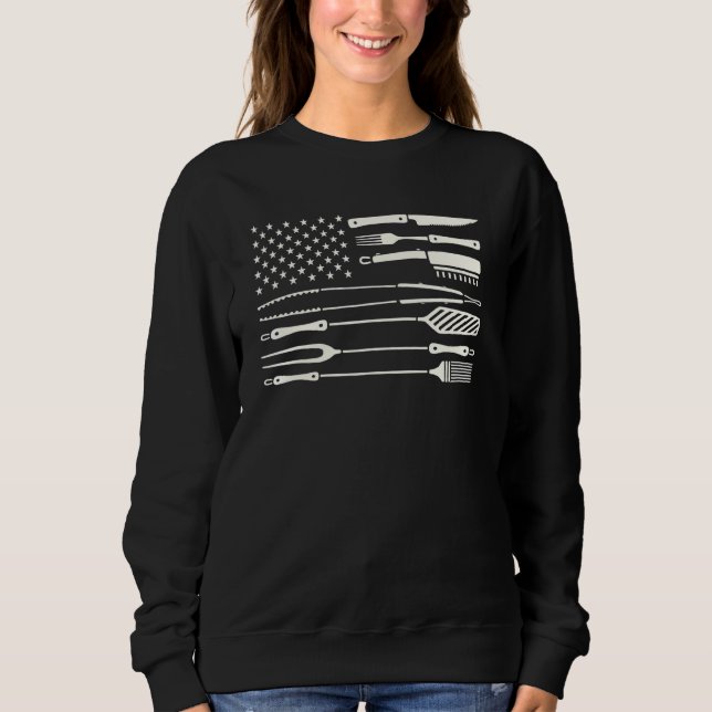 American Flag Grilling Griller Barbecue Chef Coal  Sweatshirt (Front)