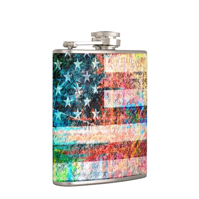 American Flag Grunge Art #3 Hip Flask (Right)