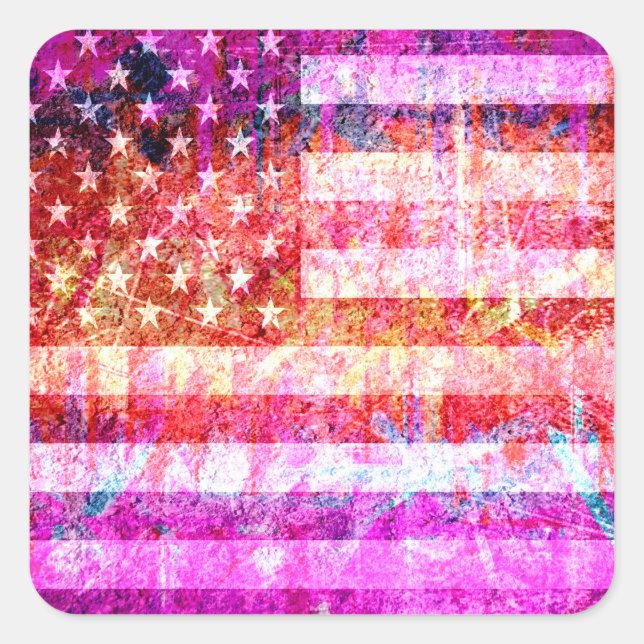 American Flag Grunge Art #4 Square Sticker (Front)