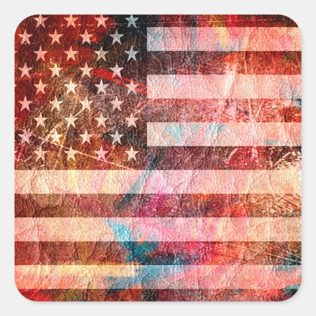 American Flag Grunge Art #5 Square Sticker (Front)