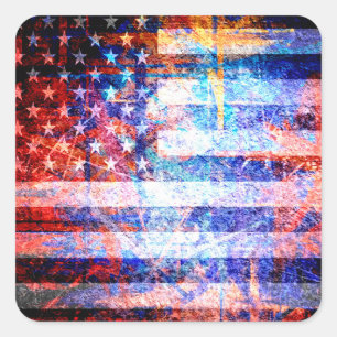 American Flag Grunge Art Square Sticker