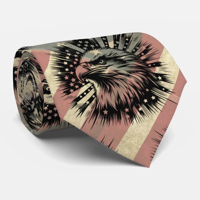 American Flag Grunge Bald Eagle Patriotic  Tie (Rolled)