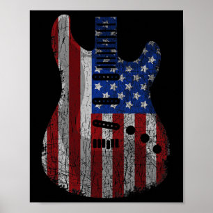 American Flag Guitar Funny Usa Guitarist 4th Of Ju Poster