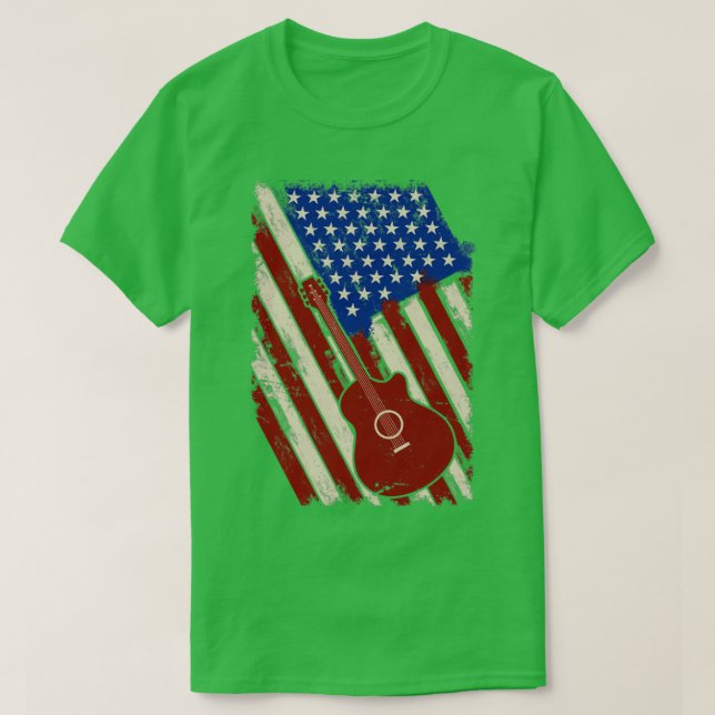 American Flag Guitar Guitarist T-Shirt (Design Front)
