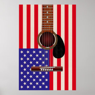 American Flag Guitar Poster