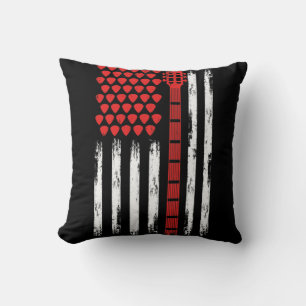 American Flag Guitar Red White Patriotic Music Cushion