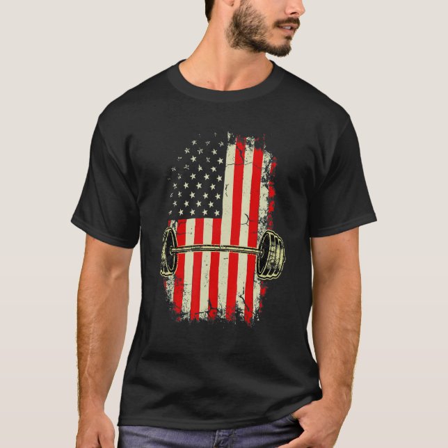 American Flag Gym And Fitness  Weight Lifting T-Shirt (Front)
